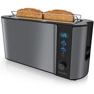Arendo - Automatik Toaster Langschlitz - Defrost Funktion - Warmeisolierendes Doppelwandgehause - integrierter Broetchenaufsatz - herausziehbare Kruemelschublade - in Cool Grey