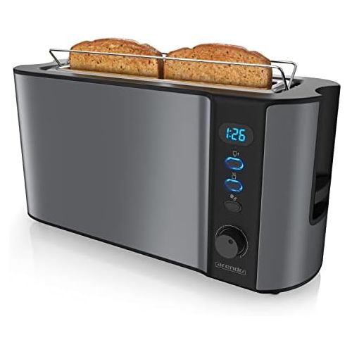  Arendo - Automatik Toaster Langschlitz - Defrost Funktion - Warmeisolierendes Doppelwandgehause - integrierter Broetchenaufsatz - herausziehbare Kruemelschublade - in Cool Grey