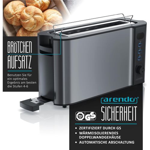  Arendo - Automatik Toaster Langschlitz - Defrost Funktion - Warmeisolierendes Doppelwandgehause - integrierter Broetchenaufsatz - herausziehbare Kruemelschublade - in Cool Grey