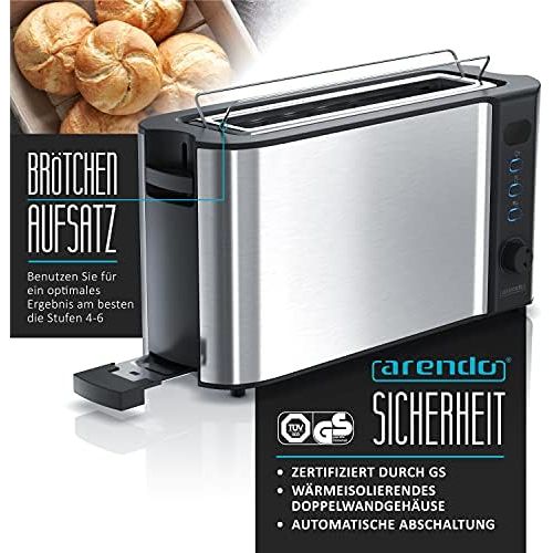 Arendo - Automatik Toaster Langschlitz - mit Defrost Funktion - warmeisolierendes Doppelwandgehause - automatische Brotzentrierung - Broetchenaufsatz - herausziehbare Kruemelschublad