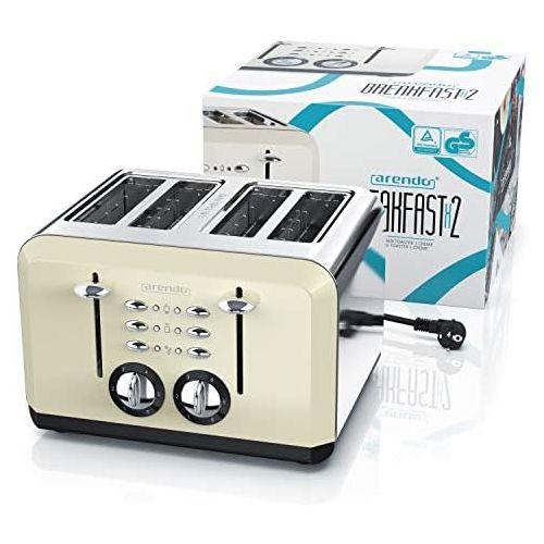  Arendo - Automatik Toaster 4 Scheiben - Edelstahlgehause - bis zu vier Sandwich und Toast-Scheiben - Braunungsgrad 1-6 - Aufwarm- und Auftaufunktion - Kruemelschublade - 1630 Watt -
