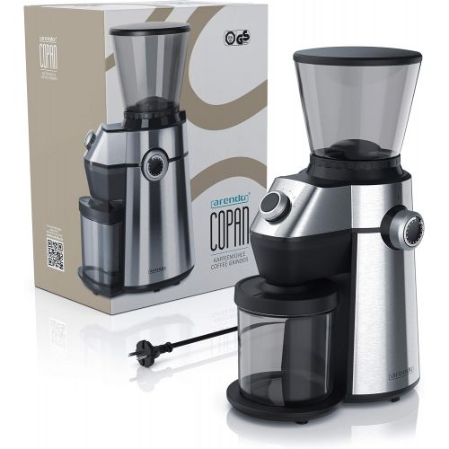  Arendo - elektrische Kaffeemuehle mit Kegelmahlwerk in Edelstahl - 150 Watt - Coffee Grinder - 15 Mahlgradstufen 360 g Fuellmenge Automatikverschluss Aromaschutz - Schutzschaltung -