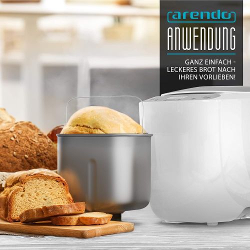  Arendo - Brotbackautomat - Brotbackmaschine 12 Programme - glutenfrei Backen - 700-1000 g - Direktantrieb - Brotbackkammer mit Sichtfenster - Warmhaltefunktion - Antihaftbeschichtu