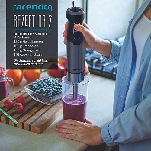  Arendo - Stabmixer 1000 Watt Edelstahl - vierfluegeliges Messer - Puerierstab - stufenlose Geschwindigkeitsregelung - Turbotaste - abnehmbarer Mixfuss - GS-zertifiziert - Cool Grey De