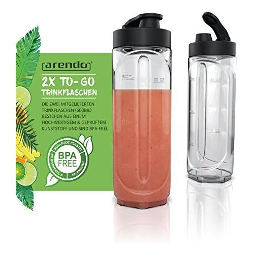  Arendo - mini Standmixer - Mix and Go Smoothiemaker - inkl 2 x ToGo Becher - Edelstahlmesser 4 fluegelig - einfache 1 Tastenbedienung - automatische Sicherheitsabschaltung