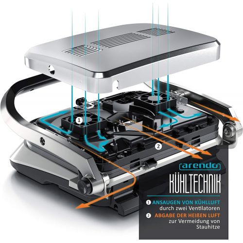  Arendo - Kontaktgrill - Elektrogrill mit Digitalsteuerung 1900 W - elektrischer Tischgrill Sandwichmaker - 7 Programme - antihaft beschichtetes Edelstahl - abnehmbare Platten Abtro