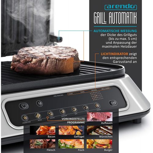  Arendo - Kontaktgrill - Elektrogrill mit Digitalsteuerung 1900 W - elektrischer Tischgrill Sandwichmaker - 7 Programme - antihaft beschichtetes Edelstahl - abnehmbare Platten Abtro