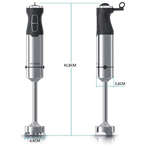  [아마존베스트]Arendo - Hand blender 1000 watt stainless steel - four-blade knife - puree rod - stepless speed control - turbo button - removable mixing base - GS certified - model 2020