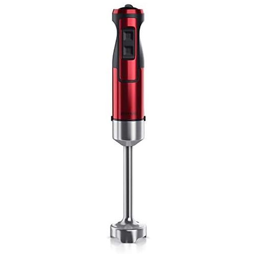  [아마존베스트]Arendo - Hand blender 1000 watt stainless steel - four-blade knife - puree rod - mixer - stepless speed control - turbo button - removable mixing base - GS certified - ruby red