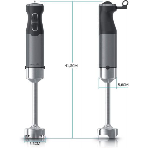  [아마존베스트]Arendo Hand Blender 1000 Watt Stainless Steel 4-Blade Blender Stepless Speed Control Turbo Button Removable Mixing Base GS Certified Cool Grey Design