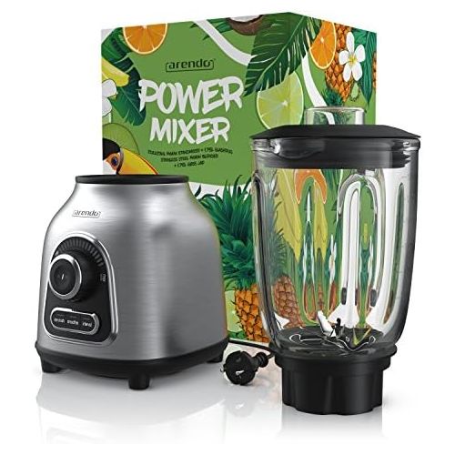  [아마존베스트]Arendo - Stainless steel blender 24,000 rpm - 1400 watts - including 1.75 l glass container - ball bearing stainless steel knife 6-blade crush smoothie pulse function 30 power leve