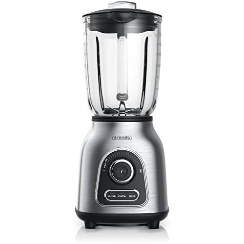  [아마존베스트]Arendo - blender, stainless steel, 1400 Watt, 24,000 rpm, incl. 1.75 l glass container + 60 ml measuring jug. Ball-bearing stainless steel blade (6 wings), crush, smoothie, pulse f