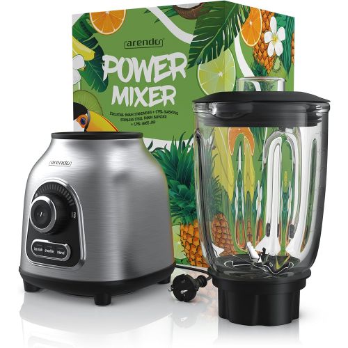  [아마존베스트]Arendo - blender, stainless steel, 1400 Watt, 24,000 rpm, incl. 1.75 l glass container + 60 ml measuring jug. Ball-bearing stainless steel blade (6 wings), crush, smoothie, pulse f