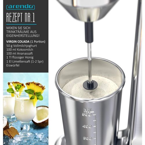  [아마존베스트]Arendo - Drink mixer - protein shaker - drink mixer - electric stand mixer - 500 ml cup - 22,000 rpm - 2 speed settings - protein drinks smoothies egg whites milkshakes cocktails