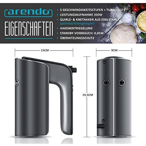  [아마존베스트]Arendo - Electric hand mixer  5 speed hand mixer with turbo function stainless steel  soft touch housing  hook release  turbo button  GS