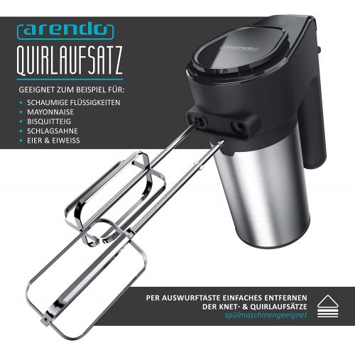  [아마존베스트]Arendo - Stainless steel hand mixer 400 W - electric hand mixer with 7 speeds including turbo function stainless steel - hook release - thermal fuse - GS