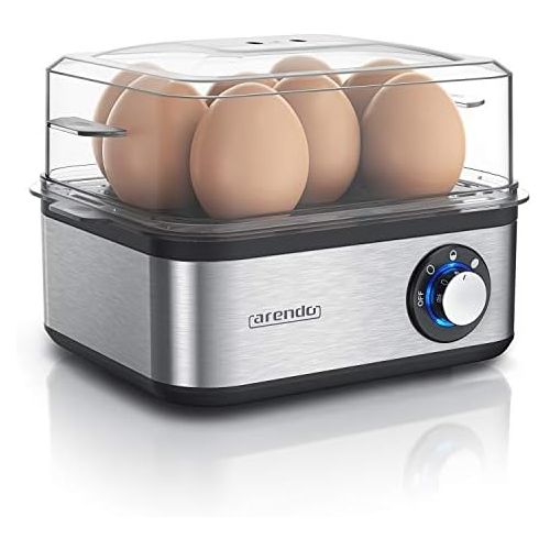  [아마존베스트]Arendo - Stainless steel egg cooker for 1 to 8 eggs - egg cooker - 500 W - control light - control dial for three degrees of hardness - dishwasher safe - brushed stainless steel