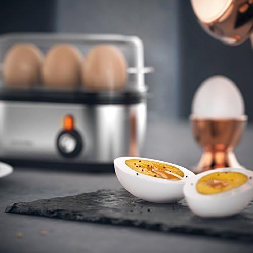  [아마존베스트]Arendo - Threecook stainless steel egg cooker, egg cooker, an off switch, selectable degree of hardness, 210 W, 1-3 eggs, non-slip rubber feet for a secure hold, BPA-free, GS certi