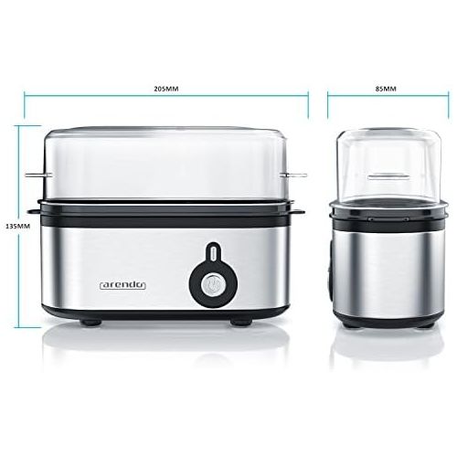  [아마존베스트]Arendo - Threecook stainless steel egg cooker, egg cooker, an off switch, selectable degree of hardness, 210 W, 1-3 eggs, non-slip rubber feet for a secure hold, BPA-free, GS certi