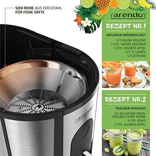  [아마존베스트]Arendo - juicer for fruit and vegetables in stainless steel - centrifugal juicer - electric - 2 speed levels - overheating protection - stainless steel housing - BPA-free