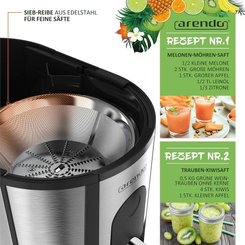  [아마존베스트]Arendo - juicer for fruit and vegetables in stainless steel - centrifugal juicer - electric - 2 speed levels - overheating protection - stainless steel housing - BPA-free