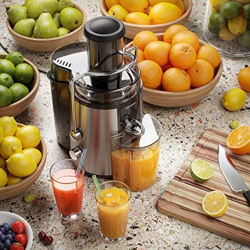  [아마존베스트]Arendo - Juicer stainless steel 800 watts for fruit and vegetables in - centrifugal juicer juicer - electric - 2 speed settings - overheating protection - safety bar - BPA-free