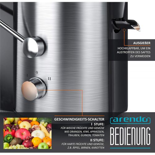  [아마존베스트]Arendo - Juicer stainless steel 800 watts for fruit and vegetables in - centrifugal juicer juicer - electric - 2 speed settings - overheating protection - safety bar - BPA-free