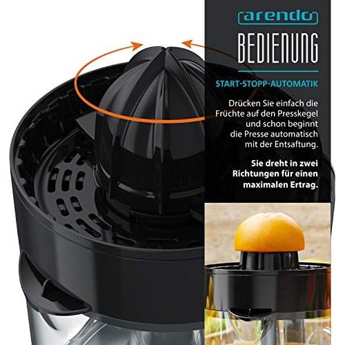  [아마존베스트]Arendo - Stainless steel citrus juicer electric - lemon squeezer orange squeezer lime press juicer - 1.2 litre fruit juice container - press cone with two directions of rotation -