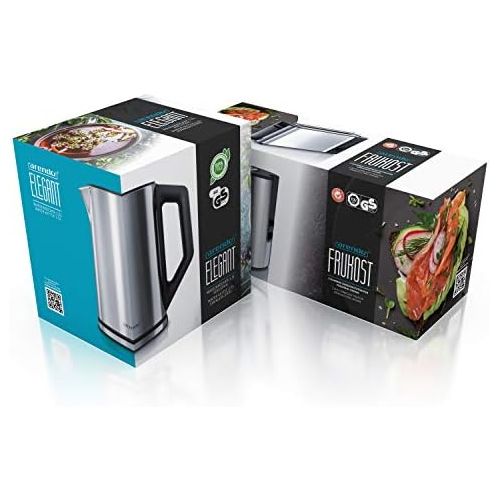  [아마존베스트]Arendo - Stainless steel kettle 1.5 litres with temperature selection + Arendo stainless steel long slot toaster with roll attachment 4 discs - kettle double wall design - kitchen