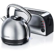 [아마존베스트]Arendo - 2200 W stainless steel kettle 1.7 litre temperature setting plus 4-slice long-slot toaster in stainless steel with 7 browning levels.