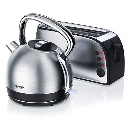  [아마존베스트]Arendo - 2200 W stainless steel kettle 1.7 litre temperature setting plus 4-slice long-slot toaster in stainless steel with 7 browning levels.