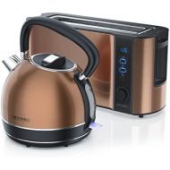 [아마존베스트]Arendo - Stainless steel kettle and toaster in copper look  kettle max. 2200 W  limescale filter  1.7 litres  2 slices of long slit toaster with roll attachment  breakfast set