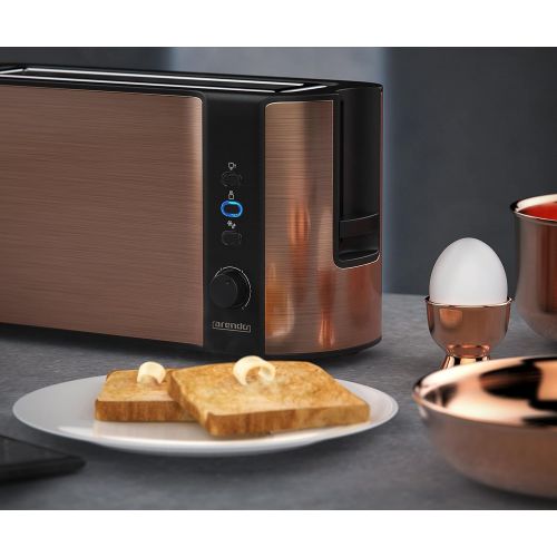  [아마존베스트]Arendo - Stainless steel kettle and toaster in copper look  kettle max. 2200 W  limescale filter  1.7 litres  2 slices of long slit toaster with roll attachment  breakfast set