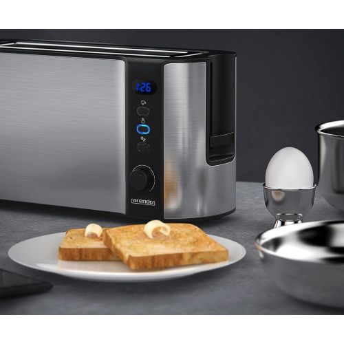  [아마존베스트]Arendo - Glass kettle stainless steel 1.7 litres with LED + Arendo stainless steel toaster long slot with roll attachment - kitchen set - silver