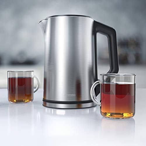  [아마존베스트]Arendo Elegant Stainless Steel Kettle with Temperature Setting 40 - 100 Degrees in 5 Steps, Double-Walled Design, Elegant Model, 1.5 Litres, 2,200 W, Kettle with Temperature Displa