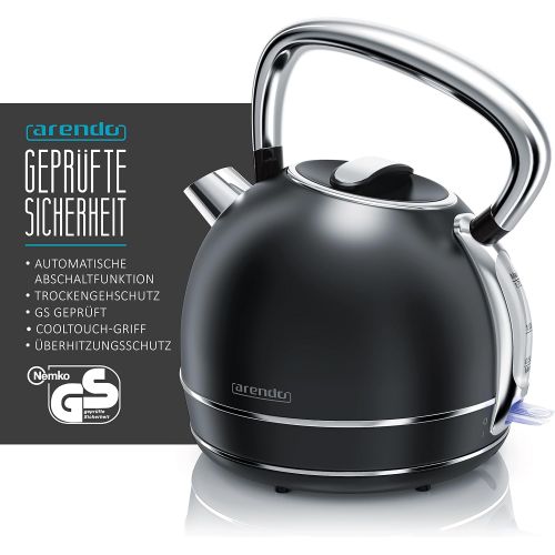  [아마존베스트]Arendo - Retro stainless steel kettle in vintage style - max. 2200 watts - replaceable limescale filter - max. capacity 1.7 litres, automatic shut-off, black