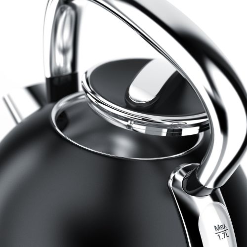  [아마존베스트]Arendo - Retro stainless steel kettle in vintage style - max. 2200 watts - replaceable limescale filter - max. capacity 1.7 litres, automatic shut-off, black