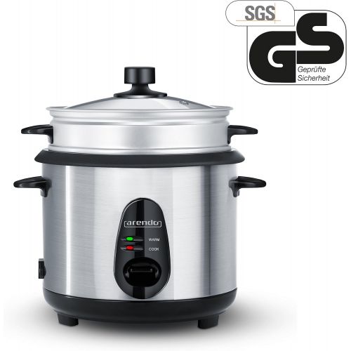  [아마존베스트]Arendostainless steel steamer/Rice Cooker with Steamer Function | 1Litre Capacity | Warming Function, with inner pot and lid, Measuring Jug, Spatula, Steamer Attachment