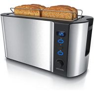 [아마존베스트]Arendo - Edelstahl Toaster Langschlitz 4 Scheiben - Defrost Funktion - warmeisolierendes Gehause - mit integrierten Broetchenaufsatz - 1500W - Kruemelschublade - Display mit Restzeit