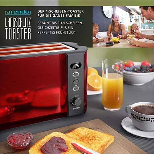  [아마존베스트]Arendo stainless steel toaster, long slot, 4 slices, white/red