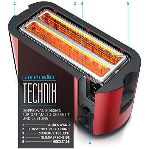  [아마존베스트]Arendo stainless steel toaster, long slot, 4 slices, white/red