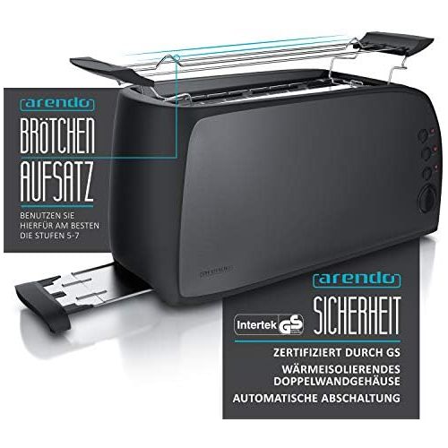  [아마존베스트]Arendo - Automatic toaster long slot  Defrost function  Heat-insulating housing  Removable bread roll attachment  1500 W  7 steps  Pull-out crumb drawer  Stainless steel coo
