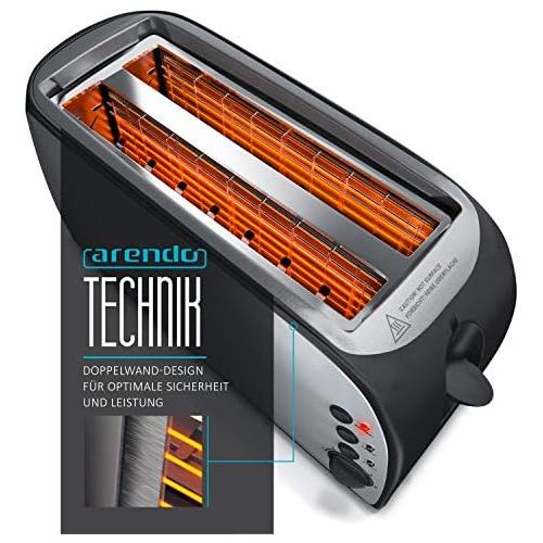  [아마존베스트]Arendo - Automatic toaster long slot  Defrost function  Heat-insulating housing  Removable bread roll attachment  1500 W  7 steps  Pull-out crumb drawer  Stainless steel coo