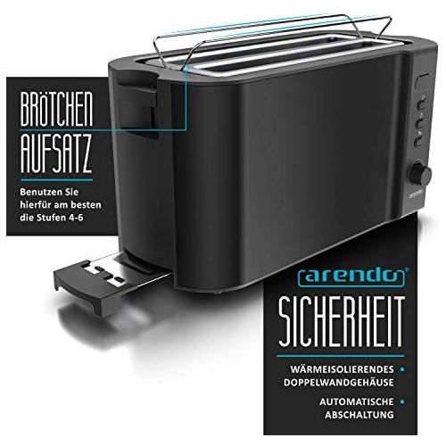  [아마존베스트]Arendo - Stainless steel toaster long slot 4 slices - Defrost function - heat-insulating housing - with integrated bread roll attachment - crumb drawer - display with remaining tim