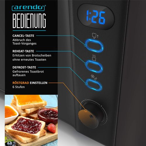  [아마존베스트]Arendo - Stainless steel toaster long slot 4 slices - Defrost function - heat-insulating housing - with integrated bread roll attachment - crumb drawer - display with remaining tim