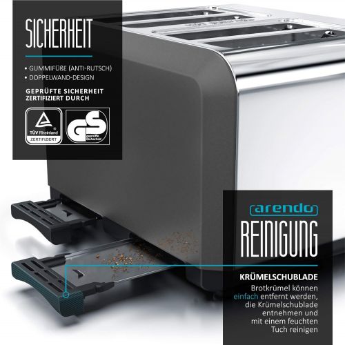  [아마존베스트]Arendo - Automatic toaster 4 slices in stainless steel - up to four sandwich and toast slices - browning grade 1-6 - warm-up and defrosting function - crumb drawer - 1630 watts - G