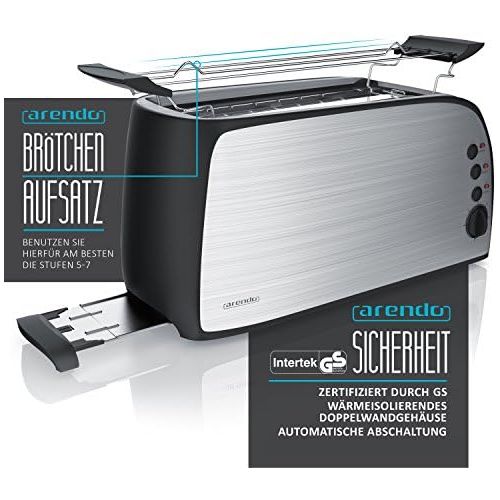 [아마존베스트]Arendo - Automatic toaster long slot - defrost function - heat-insulating housing - removable bread roll attachment - 1200W-1500W - 7 steps - pull-out crumb drawer.