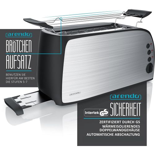  [아마존베스트]Arendo - Automatic toaster long slot - defrost function - heat-insulating housing - removable bread roll attachment - 1200W-1500W - 7 steps - pull-out crumb drawer.