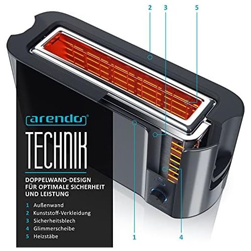  [아마존베스트]Arendo - Automatic Toaster Long Slot - Defrost Function - Heat-Insulating Double Wall Housing - Integrated Bun Attachment - Pull-Out Crumb Drawer - In Cool Grey