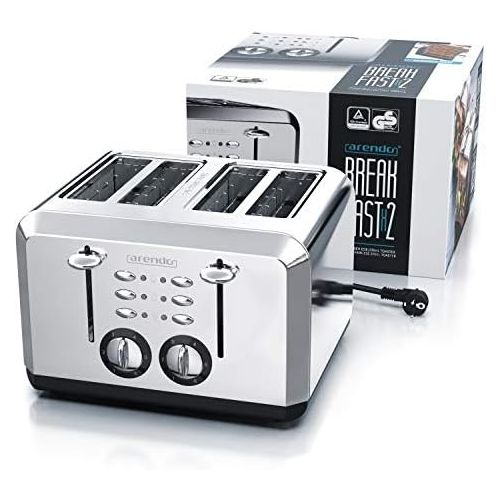  [아마존베스트]Arendo - Automatic toaster 4 slices in stainless steel - up to four sandwich and toast slices - browning grade 1-6 - warm-up and defrosting function - crumb drawer - 1630 watts - G